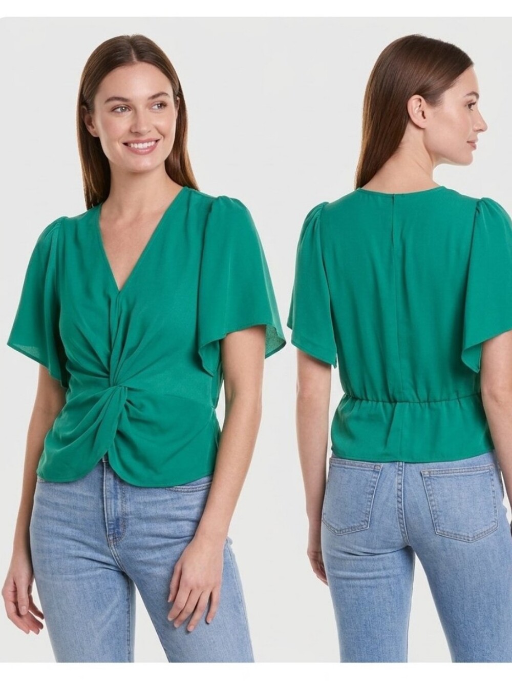ASTR THE LABEL Gathered Emerald Twist-Front Blouse Size Small Nwot